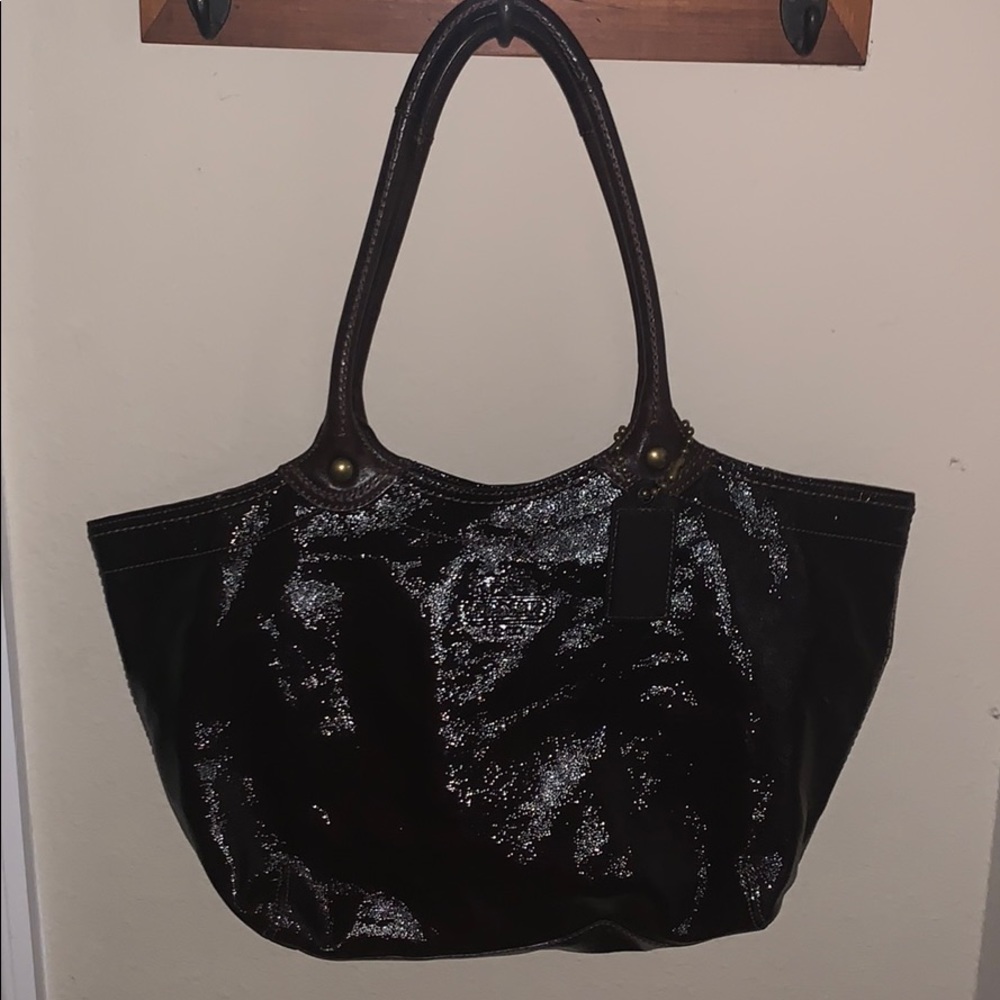 Brown Coach Patent Tote Purse Shoulder Bag